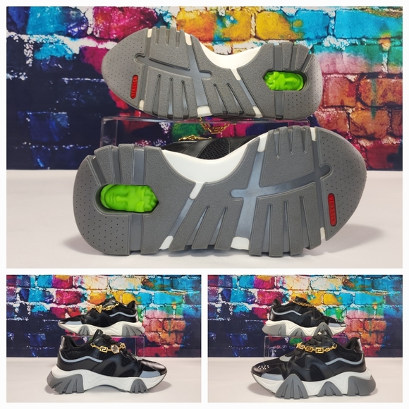 Versace Shoes - Versace Squalo Runner -Gold tone shoe bracelets, black/white/grey, size 40